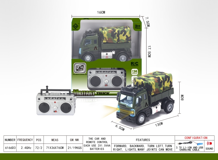 1：64四通2.4G遥控军事运输车(欧式) 6166D3