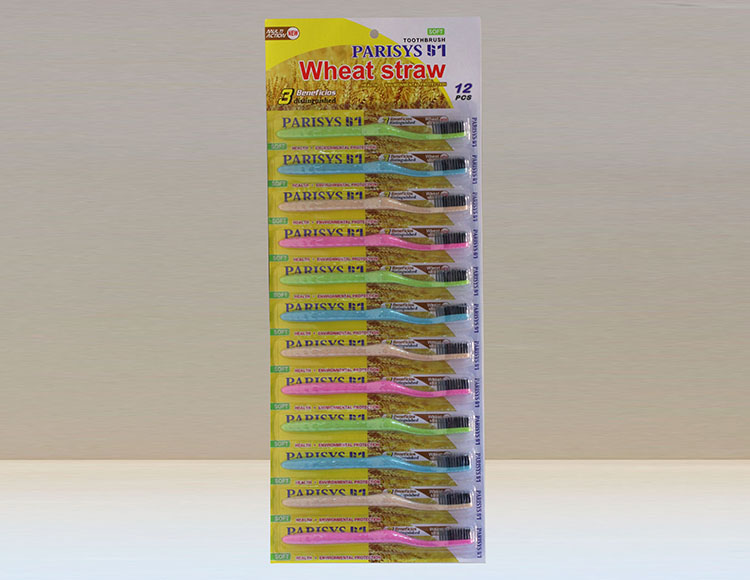 麦秆牙刷12支1卡ZH-019无牙刷套 K-145