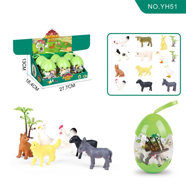 6合1恐龙蛋农场动物12款实心配2树 YH51