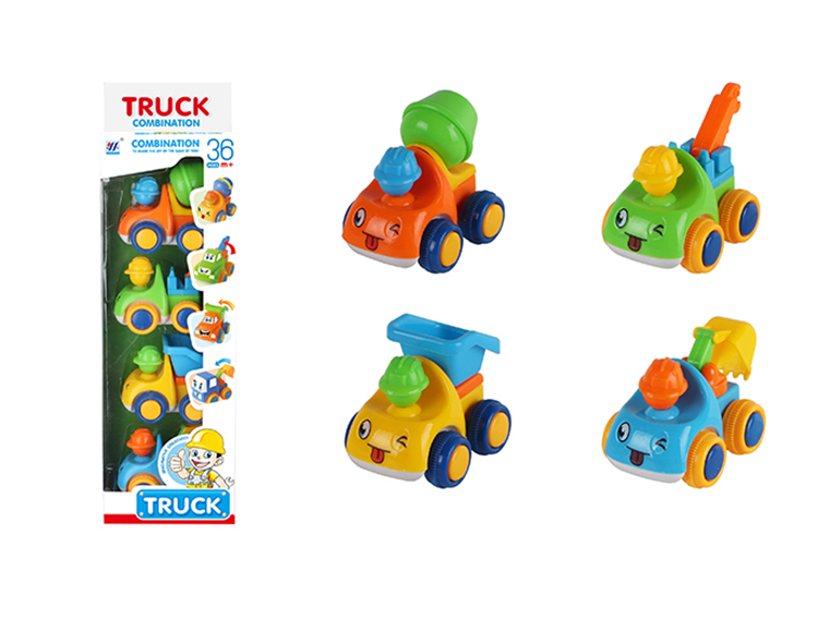 4合1卡通笑脸移印惯性工程车（四款四色混装） 552-15A