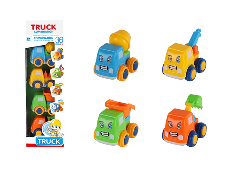 4合1卡通笑脸移印惯性工程车（四款四色混装） 552-15B