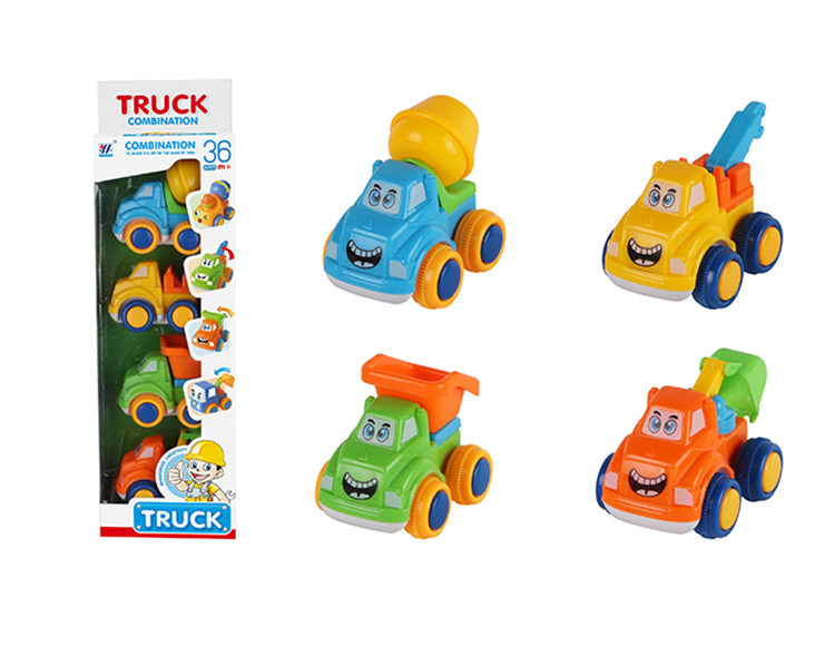 4合1卡通笑脸移印惯性工程车（四款四色混装） 552-15C
