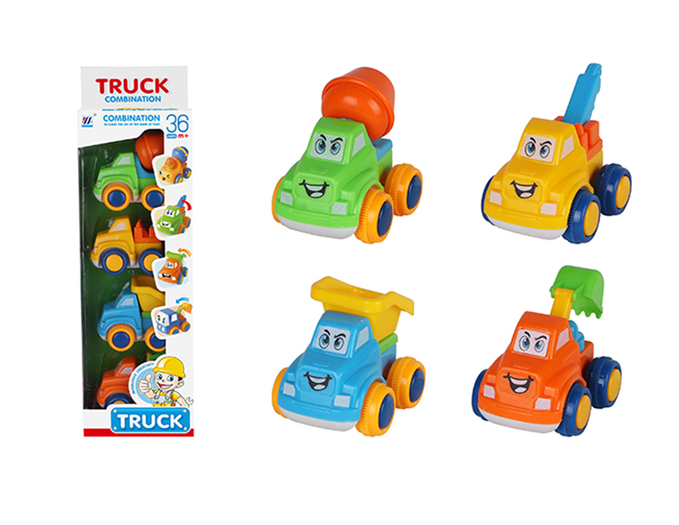 4合1卡通笑脸移印惯性工程车（四款四色混装） 552-15D