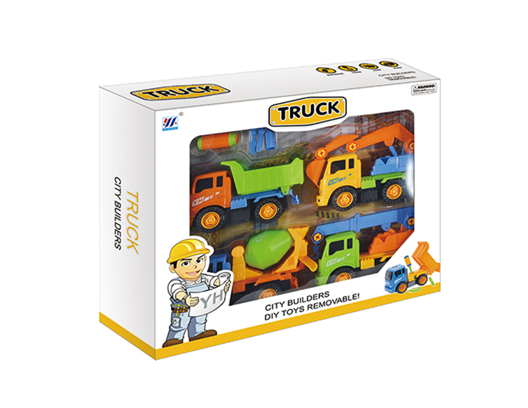 4合1 DIY惯性拆装卡通工程车（四色混装） YH559-27A