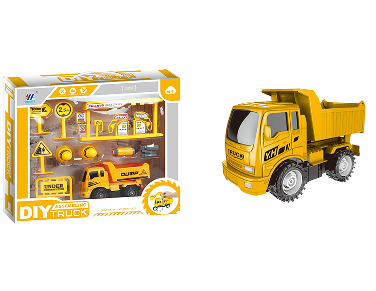 DIY自卸卡车惯性拆装仿真工程车配加油站路标套装 YH559-37C