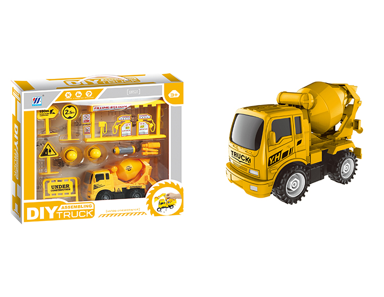 DIY搅拌车惯性拆装仿真工程车配加油站路标套装 YH559-37D
