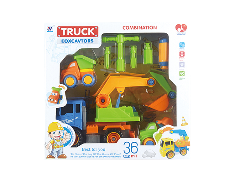 DIY挖掘机惯性拆装工程车配2只惯性小工程车（四色混装） YH559-6A