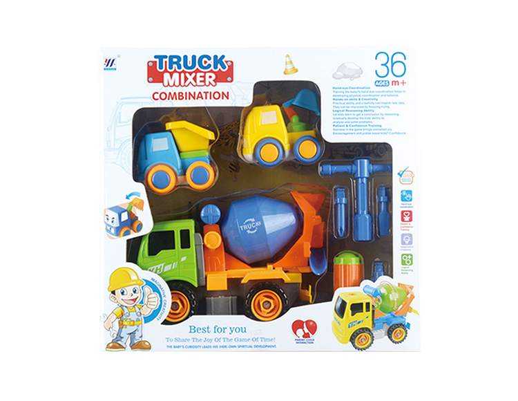 DIY搅拌车惯性拆装工程车配2只惯性小工程车（四色混装） YH559-6D