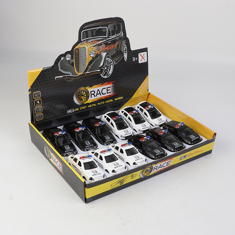 1:33合金回力警车,门可开，带声光（4款各1色混装，12只装一展示盒） XL80164-12PL