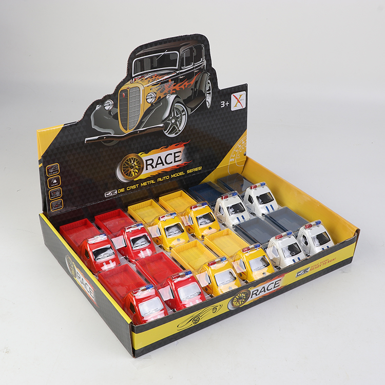 1:33俄罗斯合金回力皮卡警车,门可开,带声光（一款3色混装，12只装一展示盒） XL804-12FL