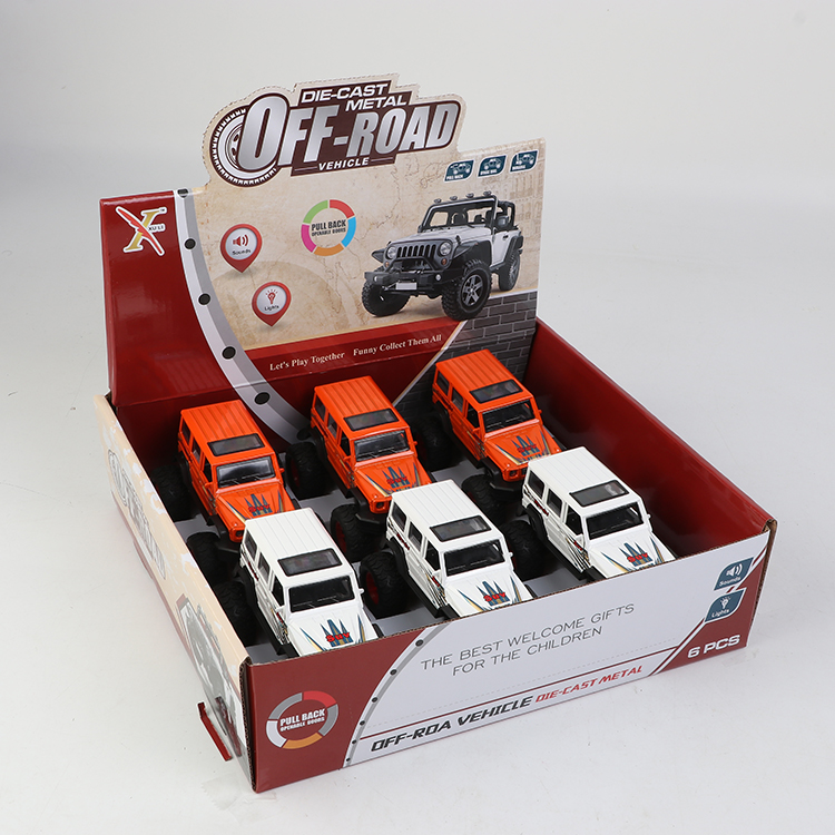 1:32G65合金回力大轮车,2开门，灯带声光（1款2色混装6只装一展示盒） XL80772-6L