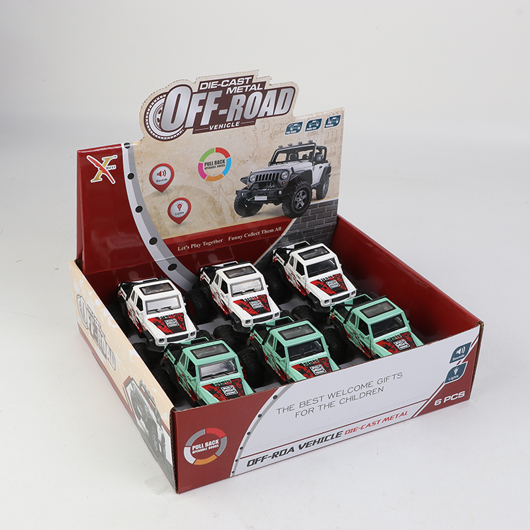 1:32G63合金回力大轮车,2开门，灯带声光（1款2色混装6只装一展示盒） XL80773-6L