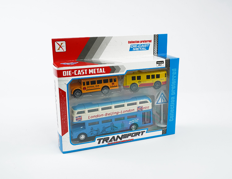 1:90合金伦敦双层巴士+2只小电车路牌回力开门 XL80197-3