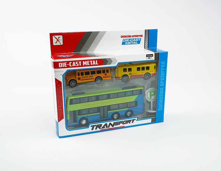 1:90合金双层旅游巴士+2只小电车路牌回力开门 XL80198-3