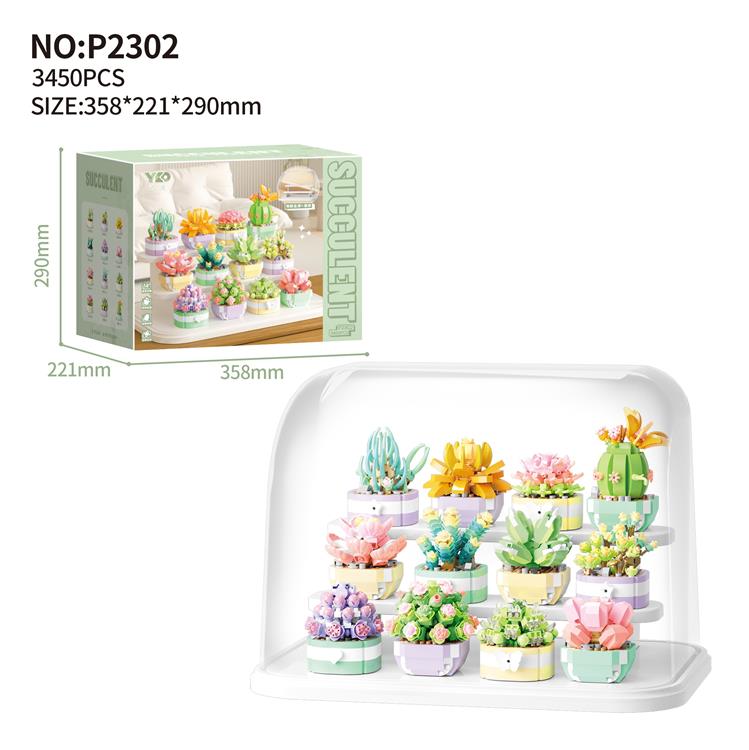 多肉合集-12款一套+3层底座展示架+透明防尘罩 P2302