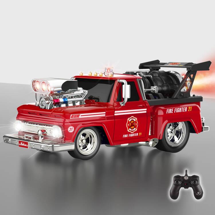 2.4G 1:14六通带切换声音遥控肌肉改装消防喷雾车外置充电+USB充电(引擎带灯,前进带灯,前进喷雾启动，喷雾灯光同时亮起，左上键4种声音切换,右上键喇叭声,大小轮)1:14 MG8123B