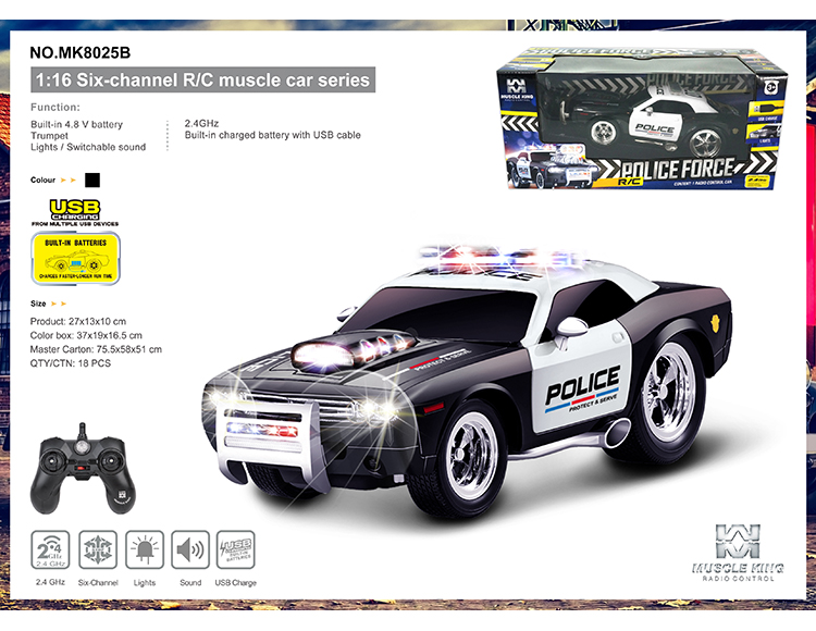 2.4G 六通带切换声音遥控肌肉改装警车 MK8025B